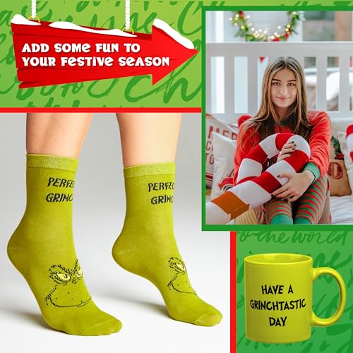 The Grinch Tasse und Socken Damen Teenager, 340ml Keramik Weihnachtstasse & Lustige Kuschelsocken Damen Größe 36-41 in Box… – Ansicht 3