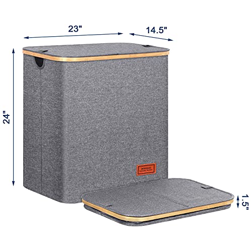 Dofasayi Laundry Hamper With Lid - 130L Xl- Large Laundry Basket With Lid With Bamboo Handles, Portable Clothes Hamper For Dorm Room, Bedroom, Grey Foldable Hamper For Toys, Closet, Clothing, Grey #TOP4