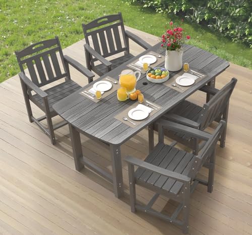 Image of Ciokea HDPE Outdoor Dining Set, 5-Piece Patio Table and Chairs Set with Umbrella Hole, All-Weather Patio Dining Sets for 4, Durable Patio Furniture for Backyard, Garden, Lawn & Poolside, Grey