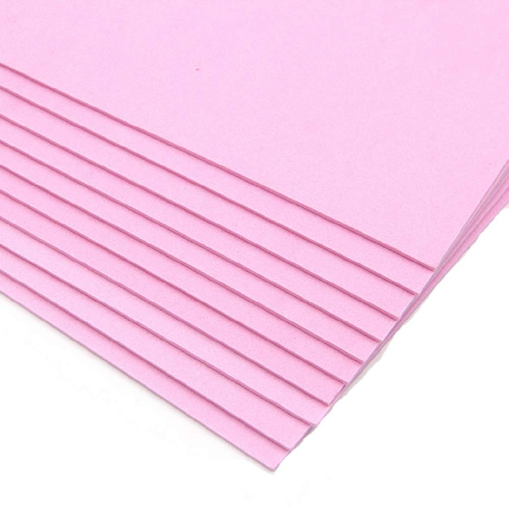 Pack 10 A4 Glitter EVA Foam Sheets 2mm Creative Craft Sponge Paper Assorted Colours DIY Crafts Scrapbooking (Pink, No Glitter)