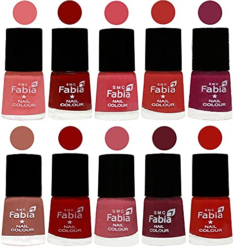 Image of SMC Fabia ALL IN ONE (PACK OF 10), Long Lasting Glossy Nail Polish, 6 ml Each, All Vibrant Colours,02339