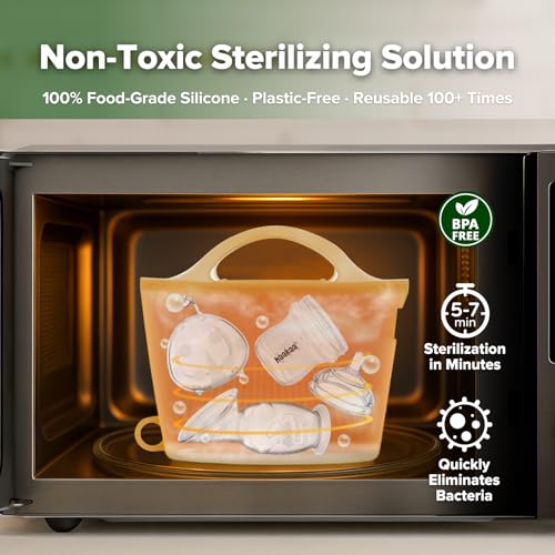 Image of Haakaa On-The-Go Silicone Microwave Steam Sterilizer Bags for Travel, 40oz /1250ml Reusable Silicone Steaming Bags for Baby Bottles, Breast Pump, Accessories, Pacifiers, Teethers, Pineapple /2PCS