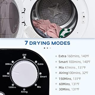 HOMCOM Electric Portable Dryer Compact Laundry Dryer Machine 1300W 13.2lbs Capacity Stainless Steel Tub 3.22 Cu. Ft. Tumble Dryer with 7 Drying Modes for Apartment Dorm (White)