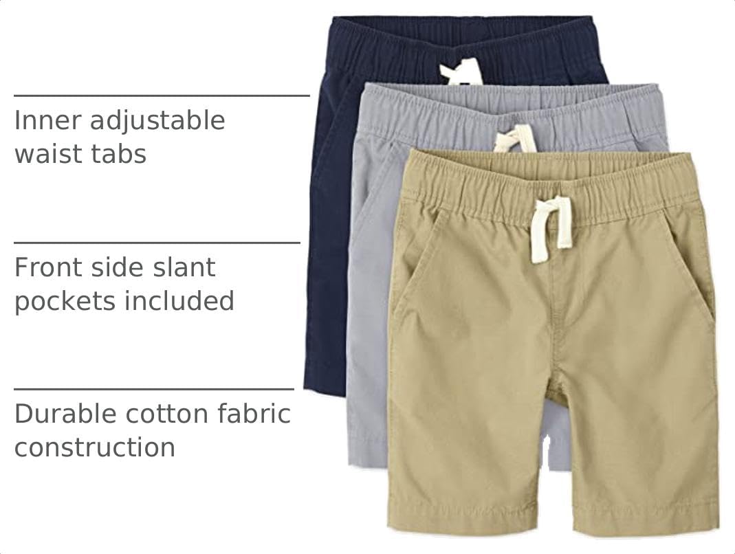The Children's Place boys Pull on Jogger Shorts, Fin Gray/Flax/Tidal 3 Pack, 6 US