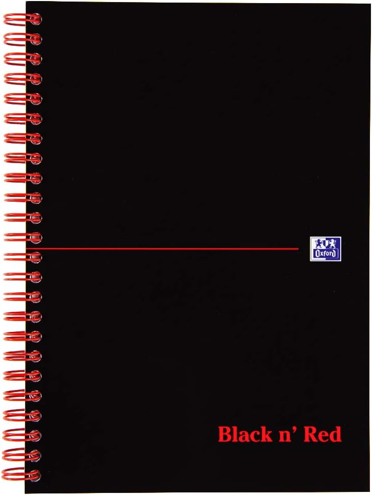 Oxford Black n' Red A5 Flexible Card Cover Wirebound Notebook Ruled 100 Page Black Scribzee-Enabled