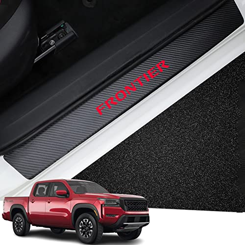 Xinrsheag Leather Carbon Fibre Custom Interior Accessories Car Door Sill Protector Door Entry Guard Hood Sticker Threshold Sticker 4 pieces/set(red) for Nissan Frontier 2022 2023