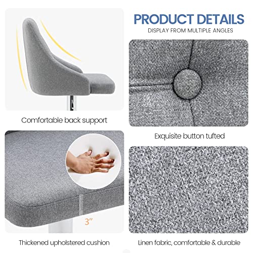 Brage Living Swivel Bar Stool With Back, Adjustable Fabric Tufted Barstool, Upholstered Counter Height Airlift Bar Chair For Kitchen Dining Cafe (Light Grey) #TOP3
