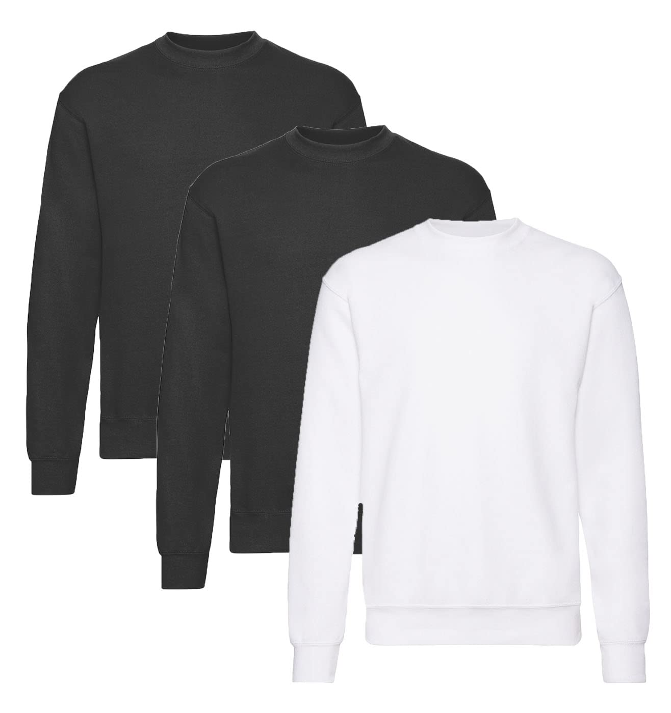 Fruit of the Loom Men's Sweatshirt (3 Pack), 2 x Black + 1 x White + 1 Notepad Hl Buy, XXL