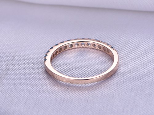 Natural Swiss Blue Topaz Wedding Band,14K Rose Gold,Half Eternity,2Mm Round Stone,Stacking Ring,Prong Set #TOP4