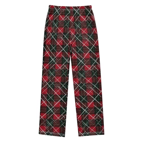 Pajama Pants Lounge Sleep PJ Bottoms Sleepwear Elastic Waist Drawstring S Red Black Green Grid