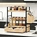 2-Tired Bathroom Counter Organizers and Storage, Bathroom Countertop Organizer with Drawer, Solid Wood Skincare Perfume Organizer for Vanity Kitchen Corner Shelf Office Countertop (Light Brown)