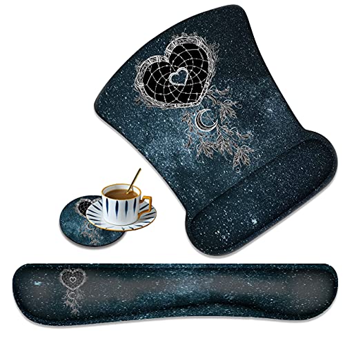 XMTMR-Glass Ergonomically Upgraded Keyboard Wrist Rest and Comfortable Wrist Rest Gel Mouse Pad Set, Non-Slip Rubber Base and Cute Coaster, for Work, Game Home, Dream Catcher Milky Way Star Space