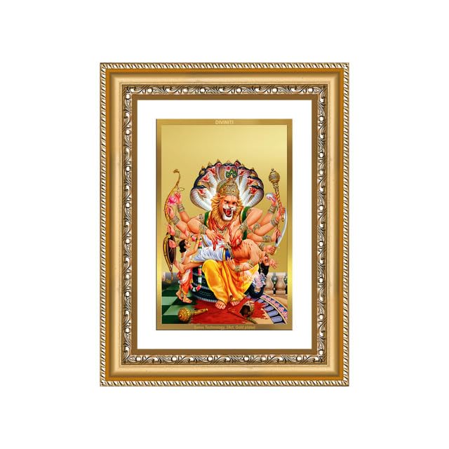 Image of DIVINITI Lord Narasimha 24K Gold Plated Foil Wall and Tabletop Photo Frame for Home Decor, Puja Room, Living Room, Office, Luxury Gifting | DG Frame 112 S2.5 (26x20 CM)