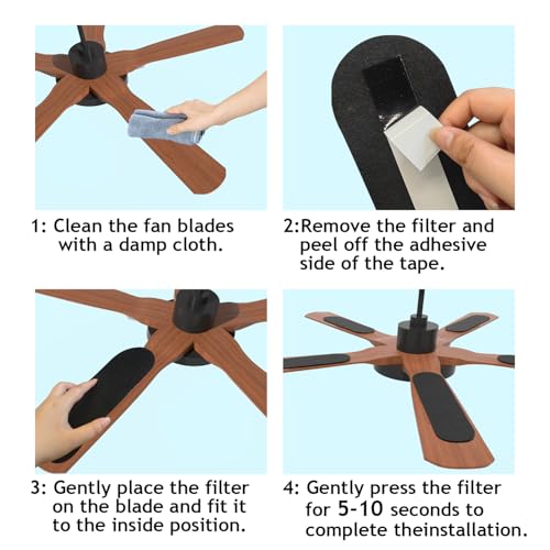 Niifawh 15pcs Ceiling Fan Filters for Blades Easy-Stick Strong Fixity Activated Coconut Carbon Fan Filter for Ceiling Fan, Universal Fan Blade Air Fresh Purifier Cat Litter Box Filter, Black