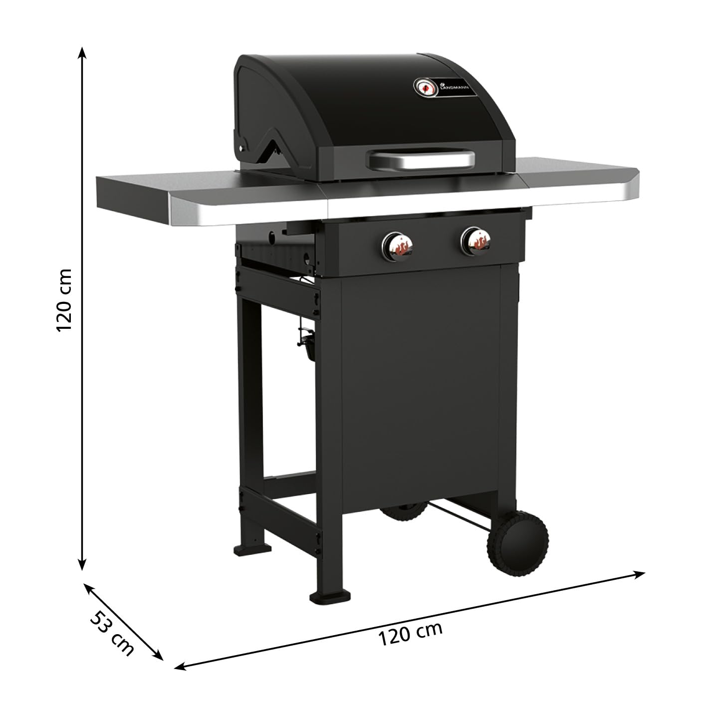 Landmann Rexon PTS 2.0 Gasgrill | 135 cm | 2 stufenlos einstellbare Edelstahlbrenner | Doppelwandiger Deckel mit Thermometer [schwarz]
