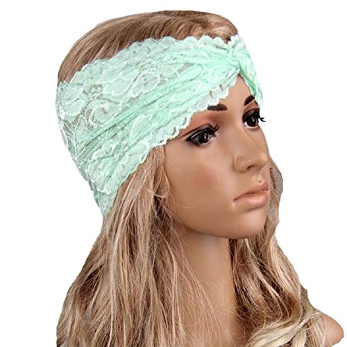 Tonsee Women Lace Retro Turban Twist Head Wrap Headband Headscarf (Mint Green)