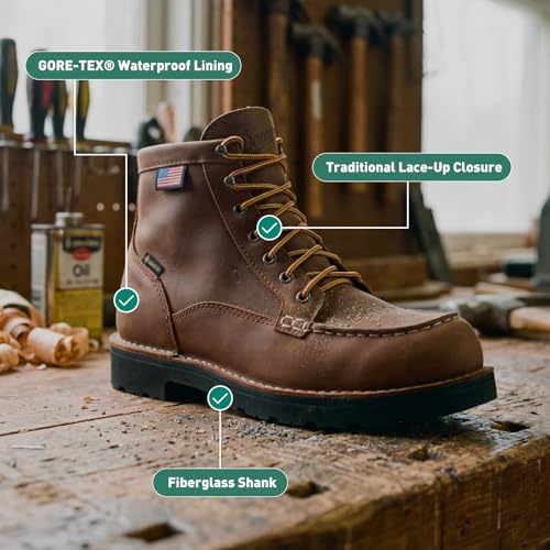 Image of Danner 6 inch Bull Run GTX Work Boots for Men - Oiled Full-Grain Leather Upper with Non Slip Wedge Outsole and 3-Density Cushion Footbed, EH Resistant