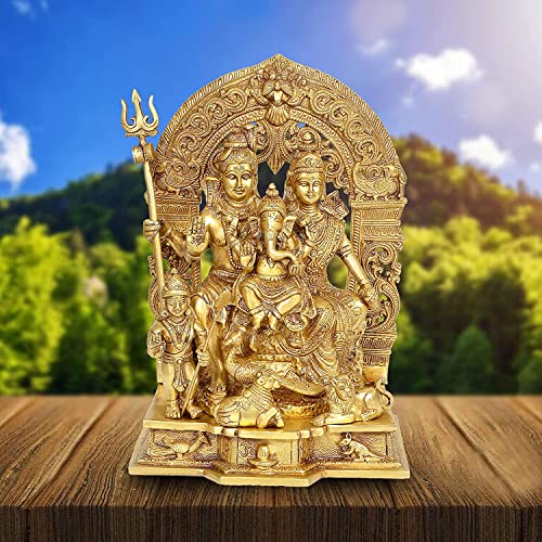 Image of AONA Shiv Parivar Brass Action Pooja Idol /Brass Made Shiv Parivar /Shiv Parvati Ganesh Idol For Good Luck, Success And Prosperity, Height : 12 Inch