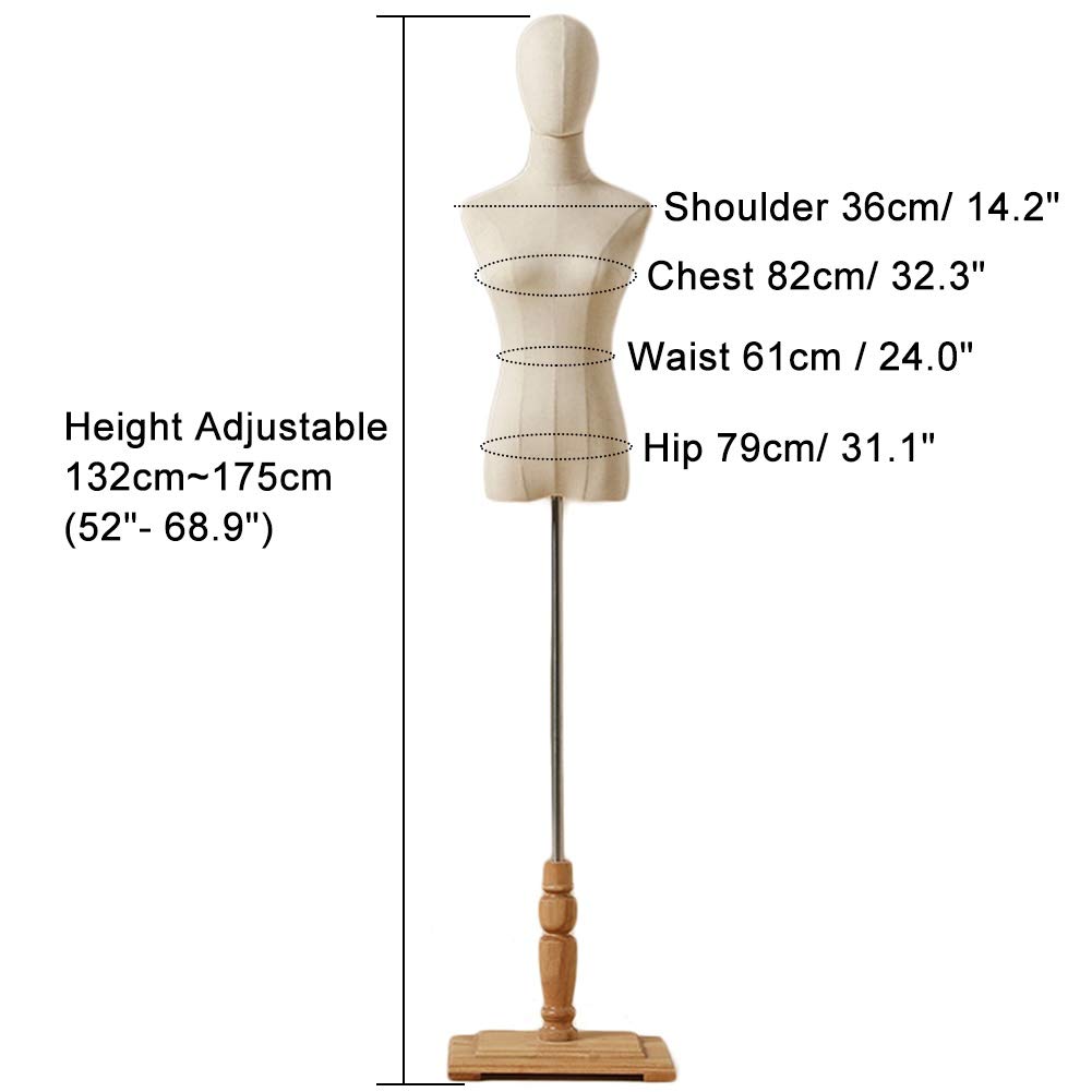 Forma de Vestido de Cuerpo de Torso de maniquí Femenino con Soporte de Madera Ajustable, para fotografía de exhibición de Ropa de Vestir de Pantalones, Beige (Color : Sin Brazos, Tamaño : S)
