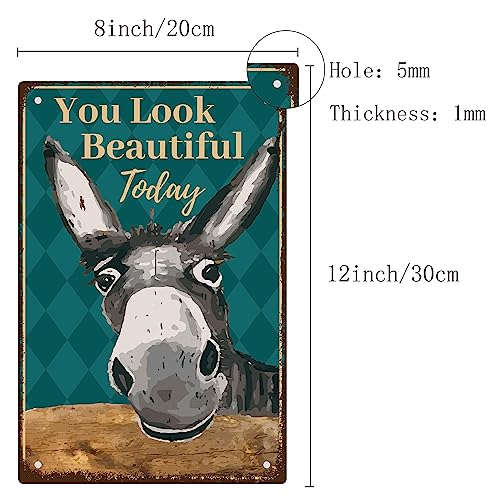 CREATCABIN Esel Vintage Blechschilder You Look Beautiful Today Retro Garage Blechtafeln Garagenschilder Männer Dekor Zubehör Für Wand Küche Kaffee Zuhause Badezimmer Vintage Schild Geschenke 20x30cm