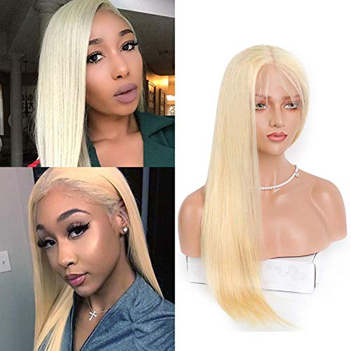 613 Frontal Wig Lace Front Human Hair Half Wigs Blonde Golden Colorful Extra Large Free Parts Pre Plucked Bleached Knots Real 13x4 Hairline Bleached Knots Straight Glueless Lace Wigs Blonde（20inch）