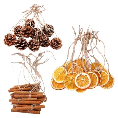 36 piezas de decoración para árbol de Navidad, conos de pino natural, adornos rústicos, canela seca a granel, rodajas colgantes