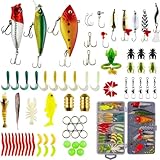 NOBLEDUCHESS 78Pcs Fishing Lures Fishing Lures Kit for Freshwater Bait Tackle Kit for Bass Trout Salmon Fishing Accessories Tackle Box Including Spoon Lures Soft Plastic Worms Crankbait