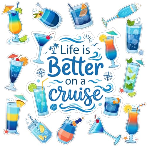 Hoteam 13 Pcs Door Decorations Personalized Funny Magnetic Cruise Decorations Magnet Summer Drink Package Cruise Magnets for Carnival Birthday Essential Ship(Blue Theme)