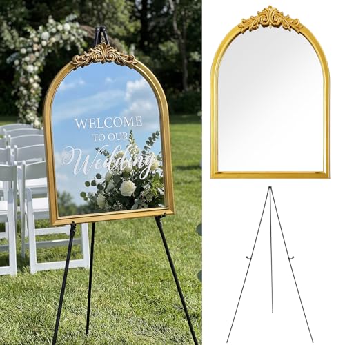Novabright Wedding Mirror Welcome Sign Welcome to Our Wedding Sign with 1 Set Easel Display Stand for Bridal Shower Reception Wall Decor Event Signage(Classic 18 x 23 Inch)