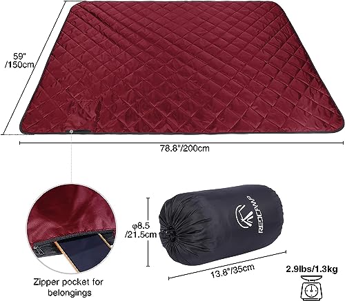 REDCAMP Große Camping Decke mit Sherpa Futter, Kaltwetter Warme Outdoor Decke Winddicht für Camping Stadion, Maschinenwaschbar 59'x 79' Rot