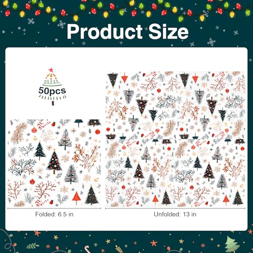 Tbsone Christmas Paper Napkins Disposable: 3-Ply Napkins with Watercolor Xmas Trees, Holiday Party Table Decor for Luncheon, Dinner, Dessert, Cocktail, Appetizer (6.5 x 6.5 Inches, 50 Pack) – Image 3