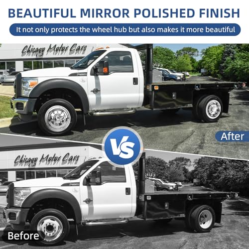 Image of hightall 19.5 Wheel Simulators, 19.5 inch 10 Lug Stainless Steel Hubcaps,Polished Surface,2Pcs Front Wheel /2Pcs Rear Wheel,Bolts On Wheel Cover Set Compatible with Ford 2005-2025 F450 /F550