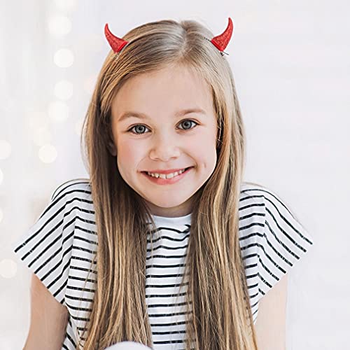 4 Pcs Red Devil Horns Hair Clip Glitter Devil Ears Headband Fancy Dress Cosplay Hairpin for Halloween Christmas Party Devil Costume Accessiores