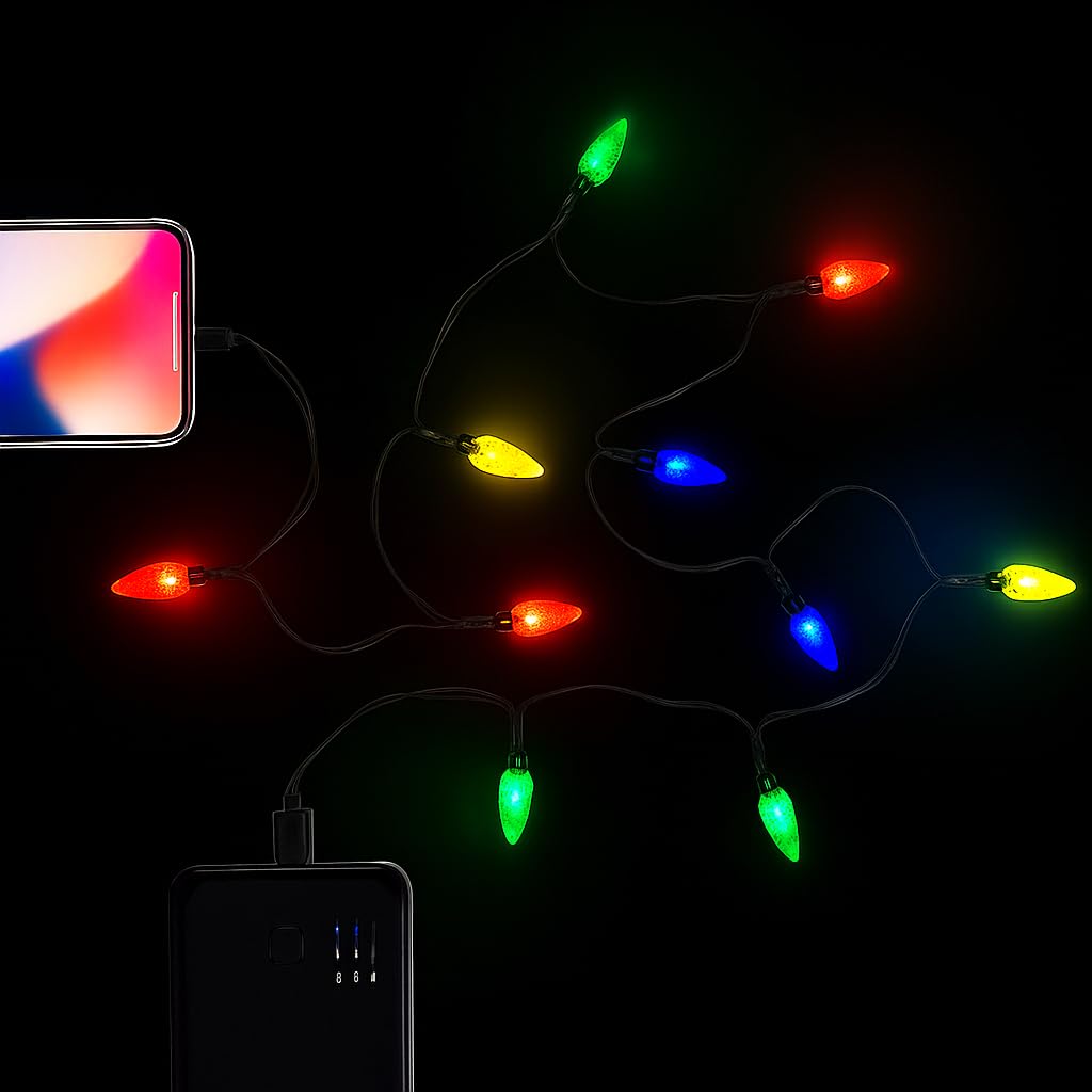 Weihnachtsbeleuchtung Telefon Ladekabel, USB-A auf Typ C Ladekabel mit 10 LED Birnen, Urlaub Ladekabel Kompatibel mit Phone 17/16/15 und Android Pad Samsung Dekoration