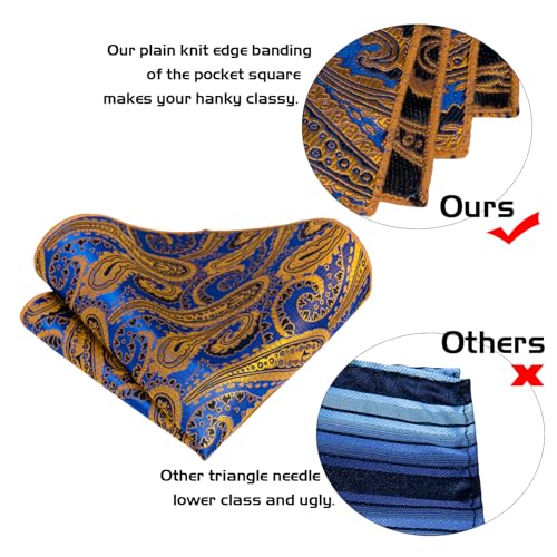 Image of 5PCS Mens Silk Designer Tie, Pocket Square, Cufflinks, Drilled Tie Ring and Lapel Pin Set for Wedding Groom Party