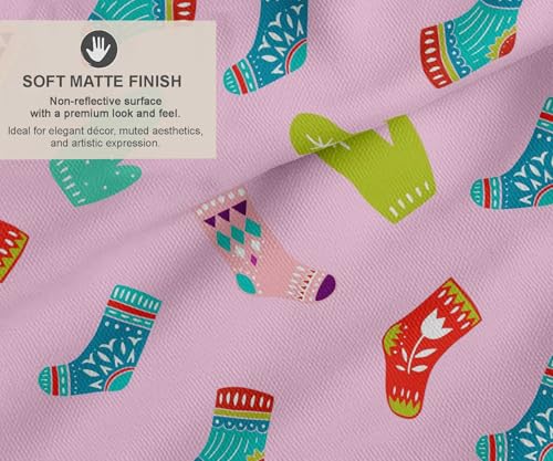 Image of Soimoi Pink Cotton Canvas Fabric Socks & Gloves Folk Art Fabric Prints By Meter 56 Inch Wide