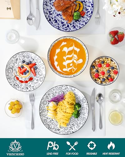 Image of vancasso SELENE Plates and Bowls Set for 6, 24 Pieces Dinnerware Sets, Mircowave and Dishwasher Safe Dishes Set, Porcelain Muted Dinnerware