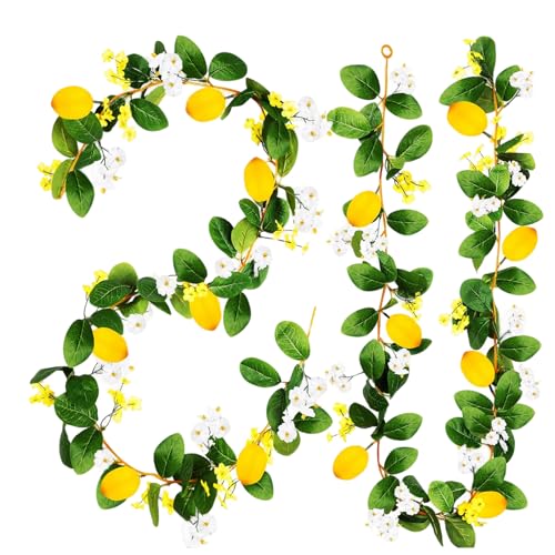 CHOUYUHE 2PCS Artificial Lemon Garland (12Ft Total), Faux Fruit Vine with Greenery for Wedding Party, Wall Mantle Table Decor, Spring Summer Kitchen Door Decoration