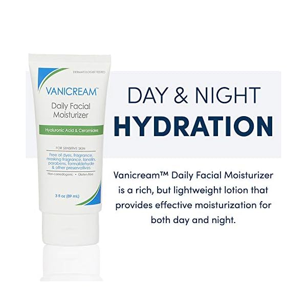 Vanicream Daily Facial Moisturizer With Ceramides and Hyaluronic Acid - Formulated Without Common Irritants for Those with Sensitive Skin, 3 fl oz (Pack of 1)