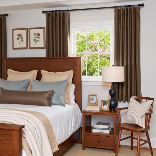 Image of Truffle Velvet Curtains Quiet Luxury Rod Pocket 52x72 Inch 2 Panels | Soft Velvet, Light Filtering, For Small Windows, Kitchens & Bathrooms, Light Shifting Texture, Elegant Drape, Luxury