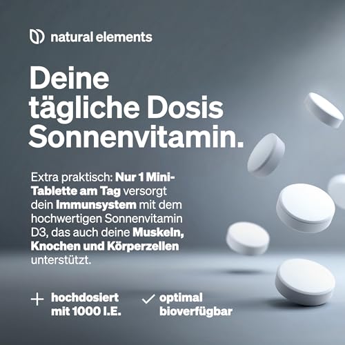 natural elements Vitamin D3 1000 I.E. – 365 Tabletten im Jahresvorrat – Vitamin D für Knochen und Immunsystem – hochdosiert, ohne unnötige Zusätze – in Deutschland produziert & laborgeprüft 3