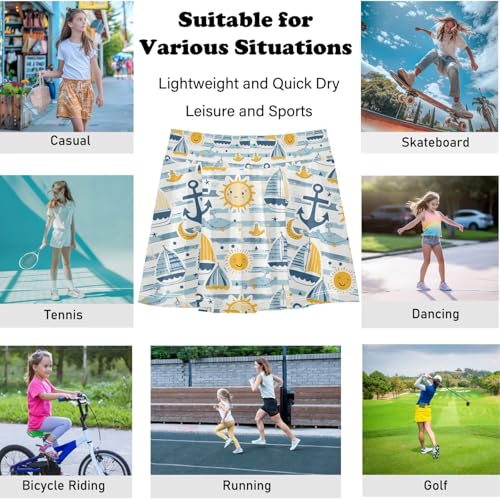visesunny Girl's Golf Skirt Athletic Blue Striped Boat Sun Tennis Skort Sport Activewear with Double Layer Pockets4