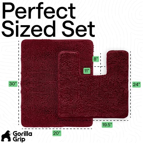 Image of GORILLA GRIP Bathroom Rug Sets, Soft Chenille 2 Piece Area Rugs Set, Toilet Base Mat and 30x20 Carpet, Absorbent Microfiber Washable Mats Dry Quickly, Home Decor and Bath Room Accessories, Burgundy