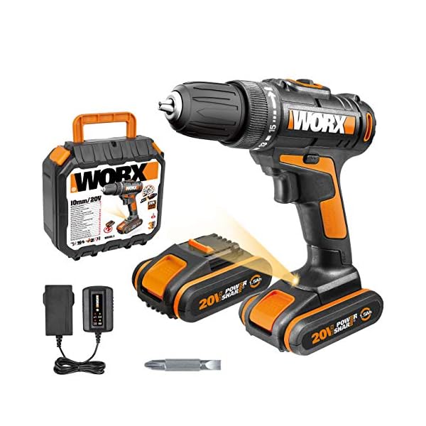 WORX WX101.1 Akku Bohrschrauber 20V – Leistungsstarker Akkuschrauber zum Bohren und Schrauben – zweistufiger…