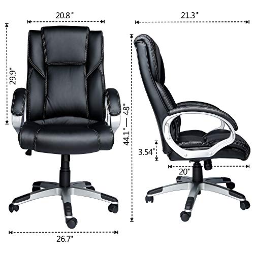 High Back Office Chairs,Computer Desk Chair,Leather Office Desk Chair,Executive Chairs for Office Desks,Comfortable Rolling Desk Chair with Wheels and Arms (Black) - Thumbnail 5