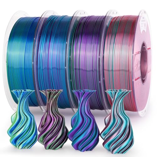 Image of AMOLEN Silk PLA 3D Printer Filament 4KG Bundle, Shiny Dual Color Filament 1.75mm Pack, Multicolor Change 3D Printing Filament for Most FDM 3D Printer, Green Series