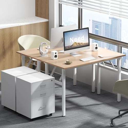 Image of Need Office Computer Desk 39.3 Inch Sturdy Folding Laptop Table Pink Oak | White Frame Writing Gaming Work Table /Foldable Home Office Desk /Sewing Table, No Assembly Required
