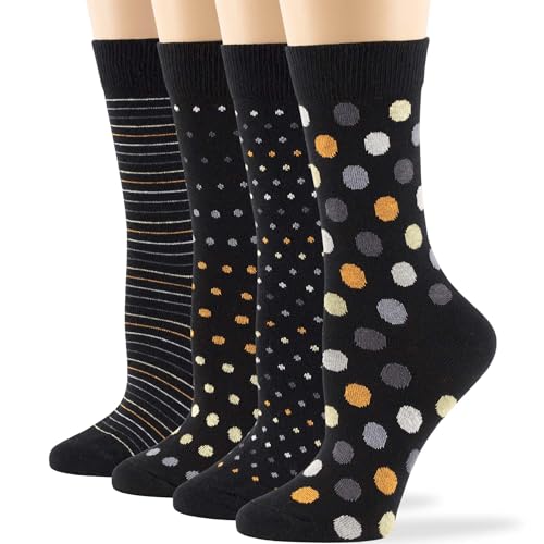 7BigStars Women Crew Socks - Fun Cotton Socks for Women, Colorful and Cute Designs, 4 Pairs Breathable Casual Dress Socks