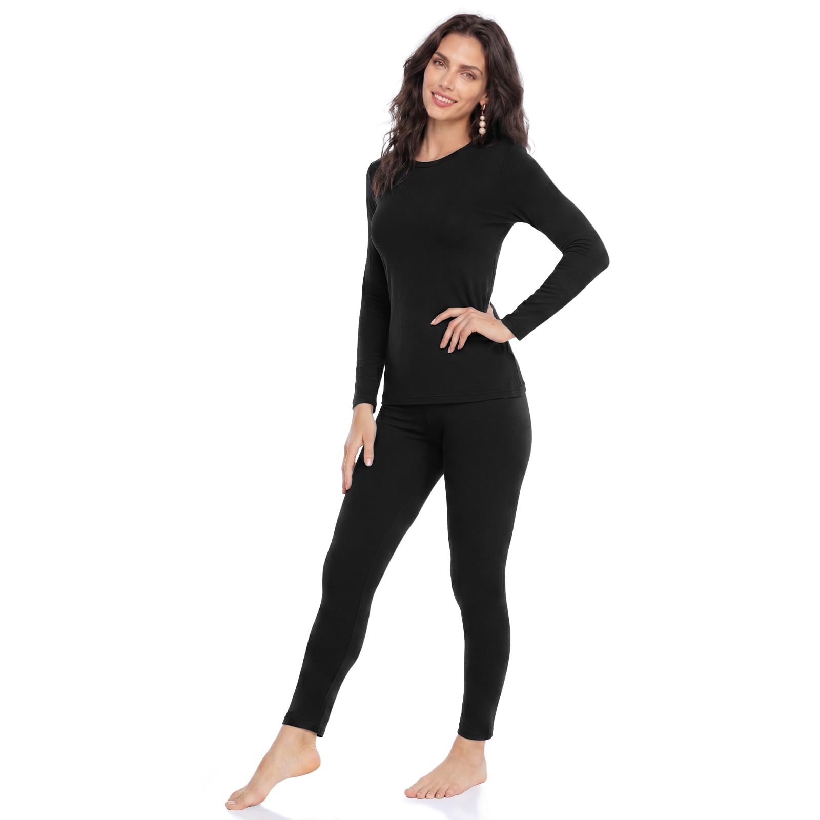 WEERTI Thermal Underwear for Women Long Johns Women with Fleece Lined, Base Layer Women Cold Weather Top Bottom, Black, XXS