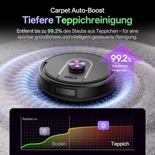 Vexilar W15 Saugroboter mit Wischfunktion, Beutelloser Multi-Zyklon-Absaugstation Staubsauger Roboter, 10000Pa, LiDAR Navigation, 3-in-1 Saug und Wischroboter, 180Min Max, App- & Sprachsteuerung